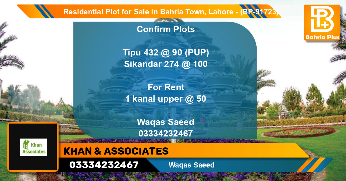 Residential Plot for Sale in Bahria Town, Lahore - (BP-91723)