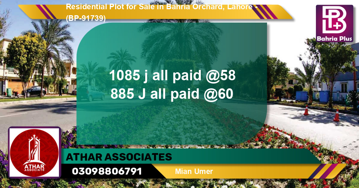 Residential Plot for Sale in Bahria Orchard, Lahore - (BP-91739)