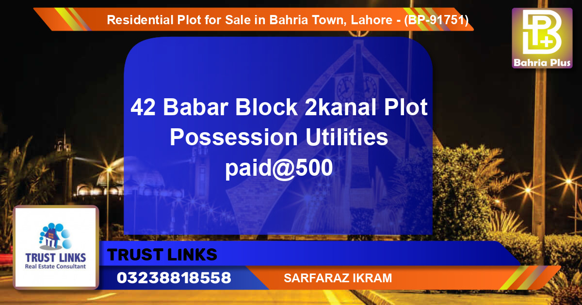 Residential Plot for Sale in Bahria Town, Lahore - (BP-91751)