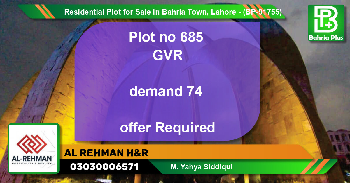 Residential Plot for Sale in Bahria Town, Lahore - (BP-91755)