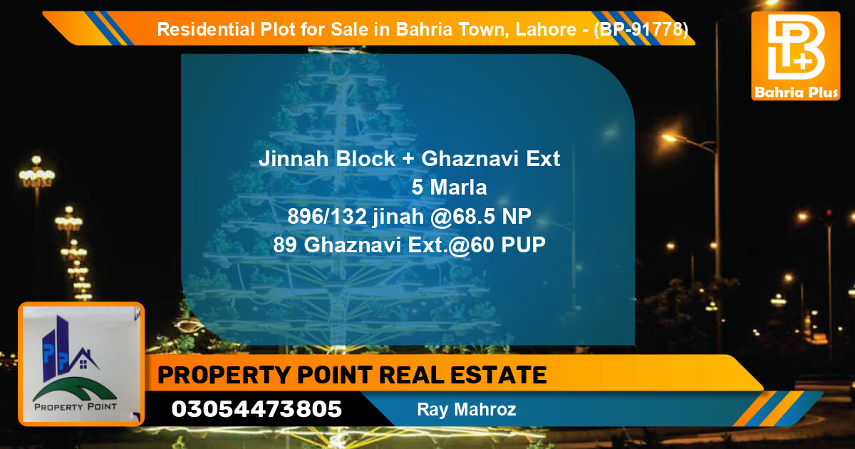 Residential Plot for Sale in Bahria Town, Lahore - (BP-91778)