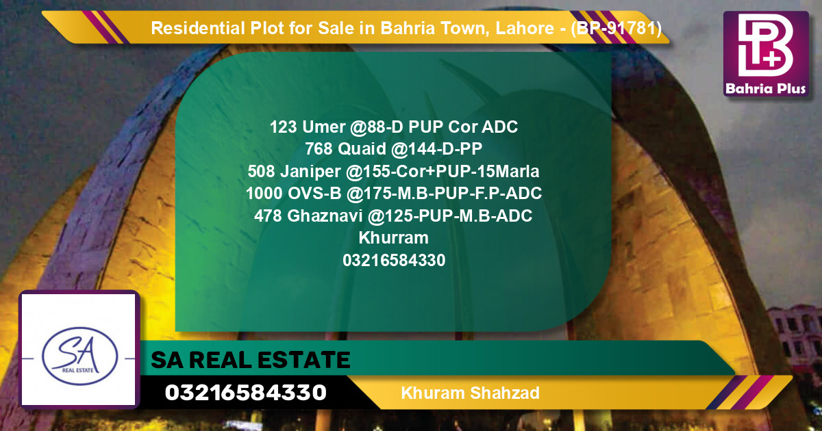 Residential Plot for Sale in Bahria Town, Lahore - (BP-91781)