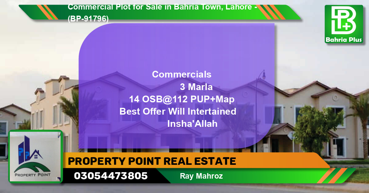 Commercial Plot for Sale in Bahria Town, Lahore - (BP-91796)