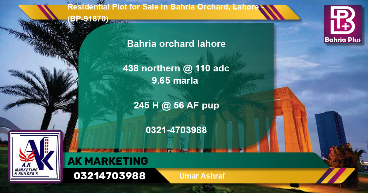 Residential Plot for Sale in Bahria Orchard, Lahore - (BP-91870)