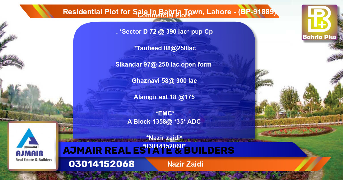 Residential Plot for Sale in Bahria Town, Lahore - (BP-91889)
