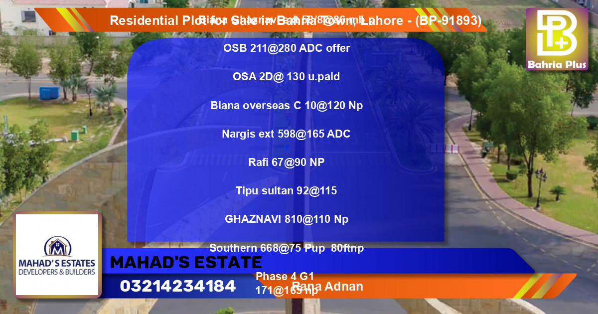 Residential Plot for Sale in Bahria Town, Lahore - (BP-91893)