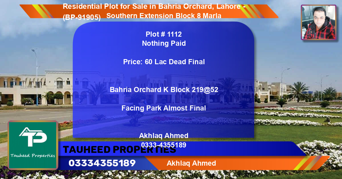 Residential Plot for Sale in Bahria Orchard, Lahore - (BP-91905)