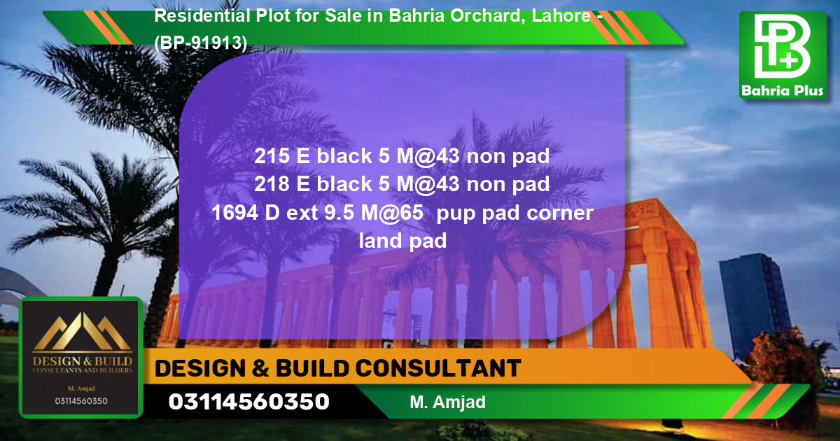 Residential Plot for Sale in Bahria Orchard, Lahore - (BP-91913)