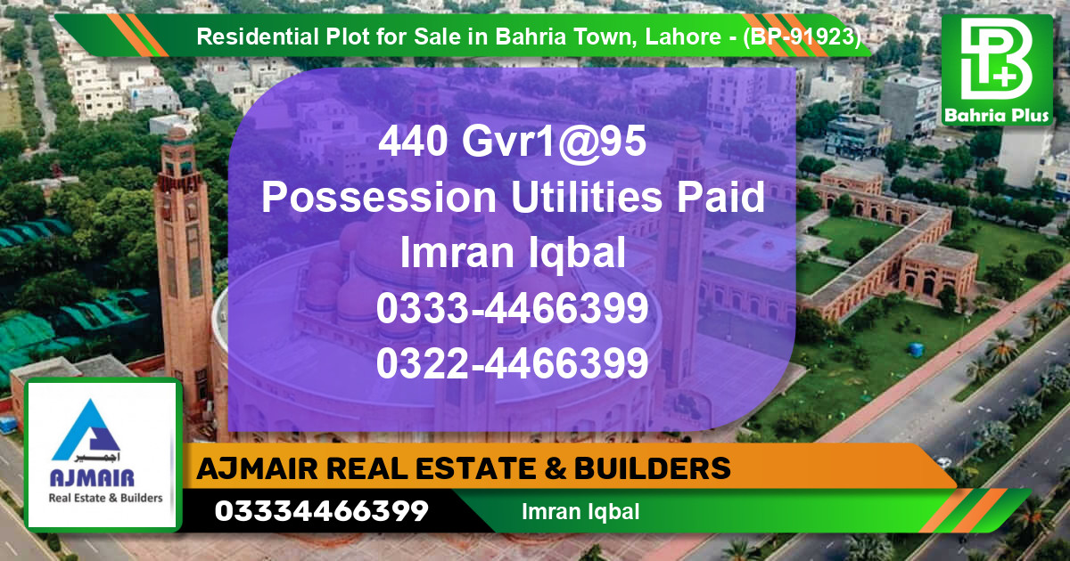 Residential Plot for Sale in Bahria Town, Lahore - (BP-91923)