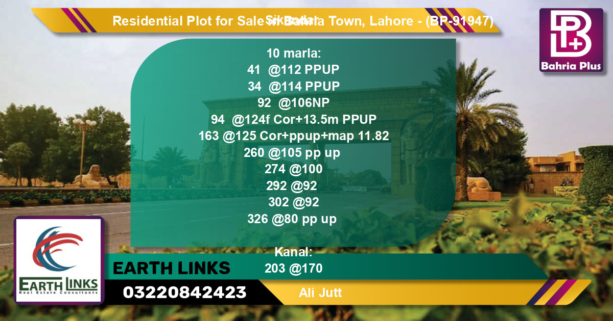 Residential Plot for Sale in Bahria Town, Lahore - (BP-91947)