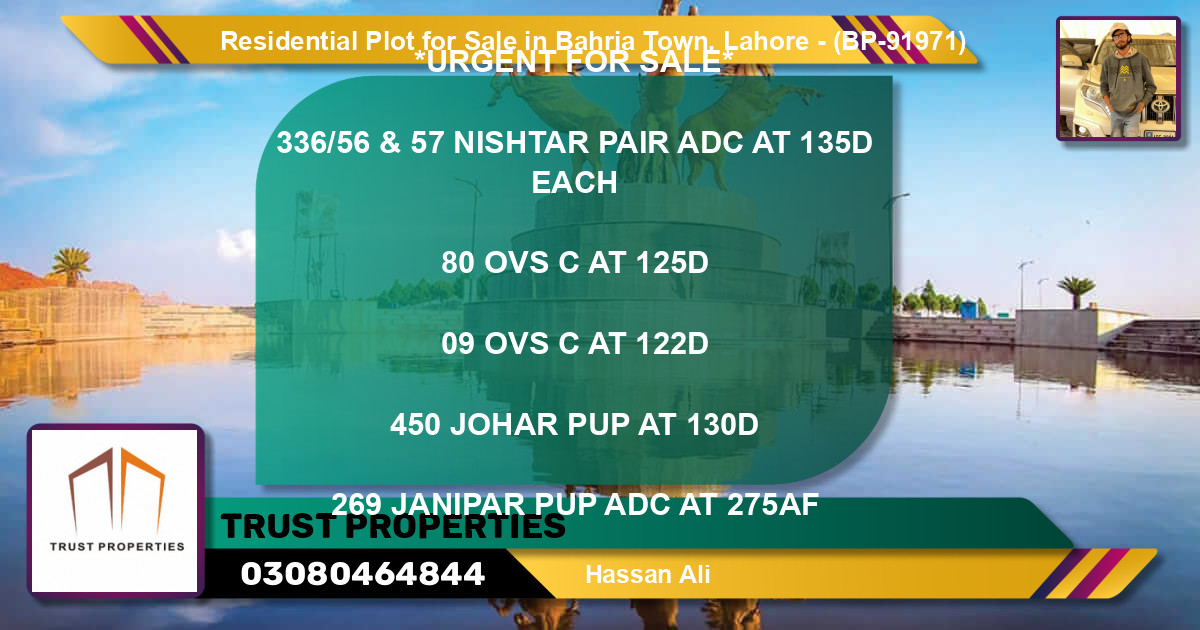 Residential Plot for Sale in Bahria Town, Lahore - (BP-91971)