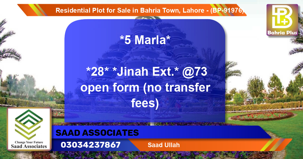 Residential Plot for Sale in Bahria Town, Lahore - (BP-91976)