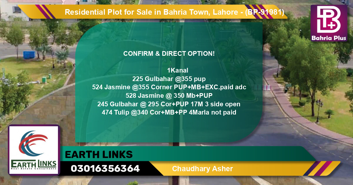Residential Plot for Sale in Bahria Town, Lahore - (BP-91981)