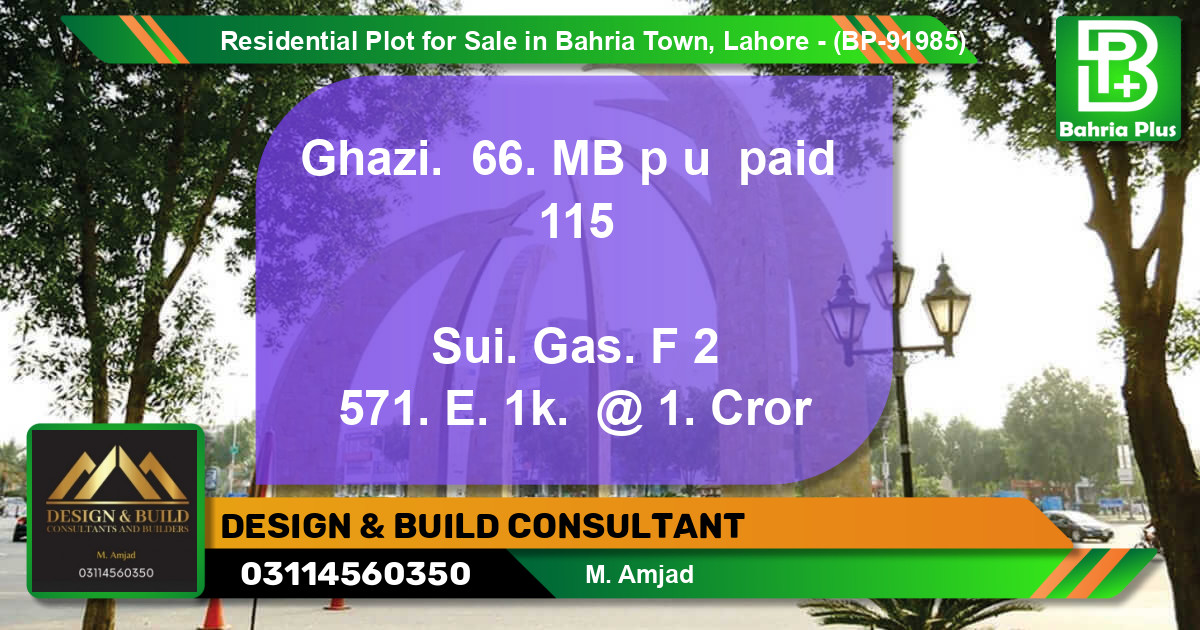 Residential Plot for Sale in Bahria Town, Lahore - (BP-91985)