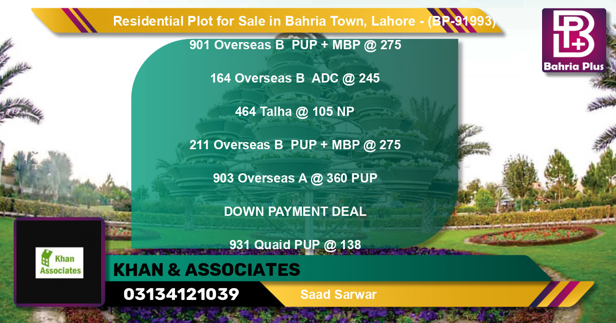 Residential Plot for Sale in Bahria Town, Lahore - (BP-91993)