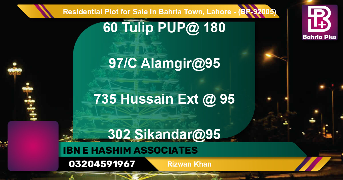 Residential Plot for Sale in Bahria Town, Lahore - (BP-92005)