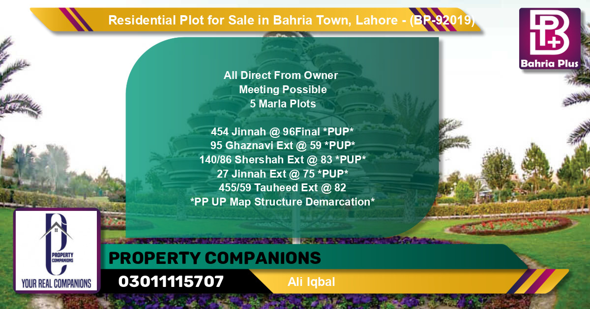 Residential Plot for Sale in Bahria Town, Lahore - (BP-92019)