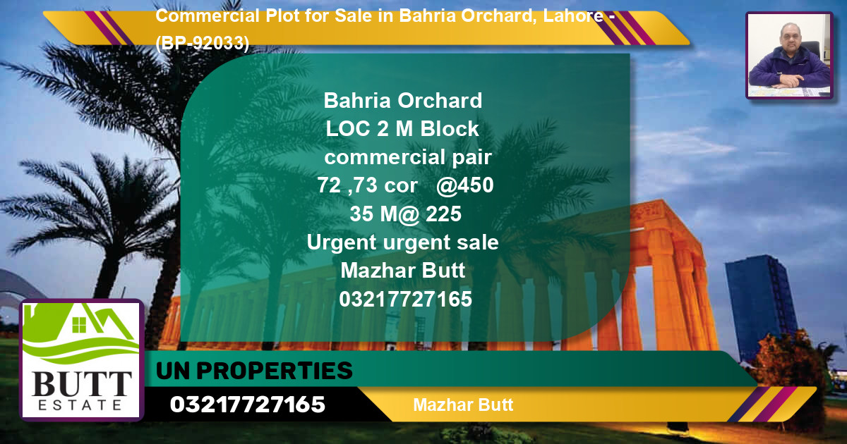Commercial Plot for Sale in Bahria Orchard, Lahore - (BP-92033)