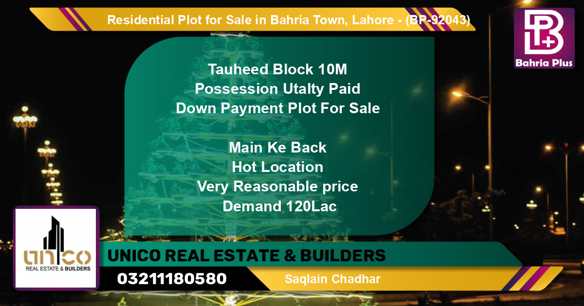 Residential Plot for Sale in Bahria Town, Lahore - (BP-92043)