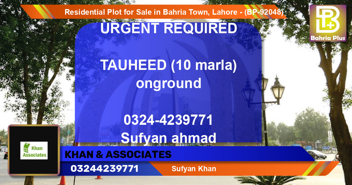 Residential Plot for Sale in Bahria Town, Lahore - (BP-92048)