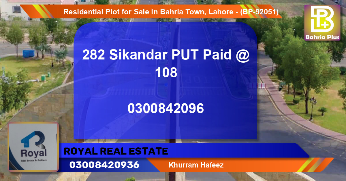 Residential Plot for Sale in Bahria Town, Lahore - (BP-92051)