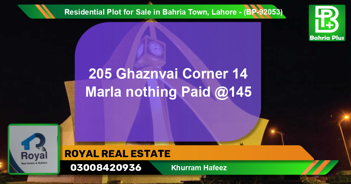 Residential Plot for Sale in Bahria Town, Lahore - (BP-92053)