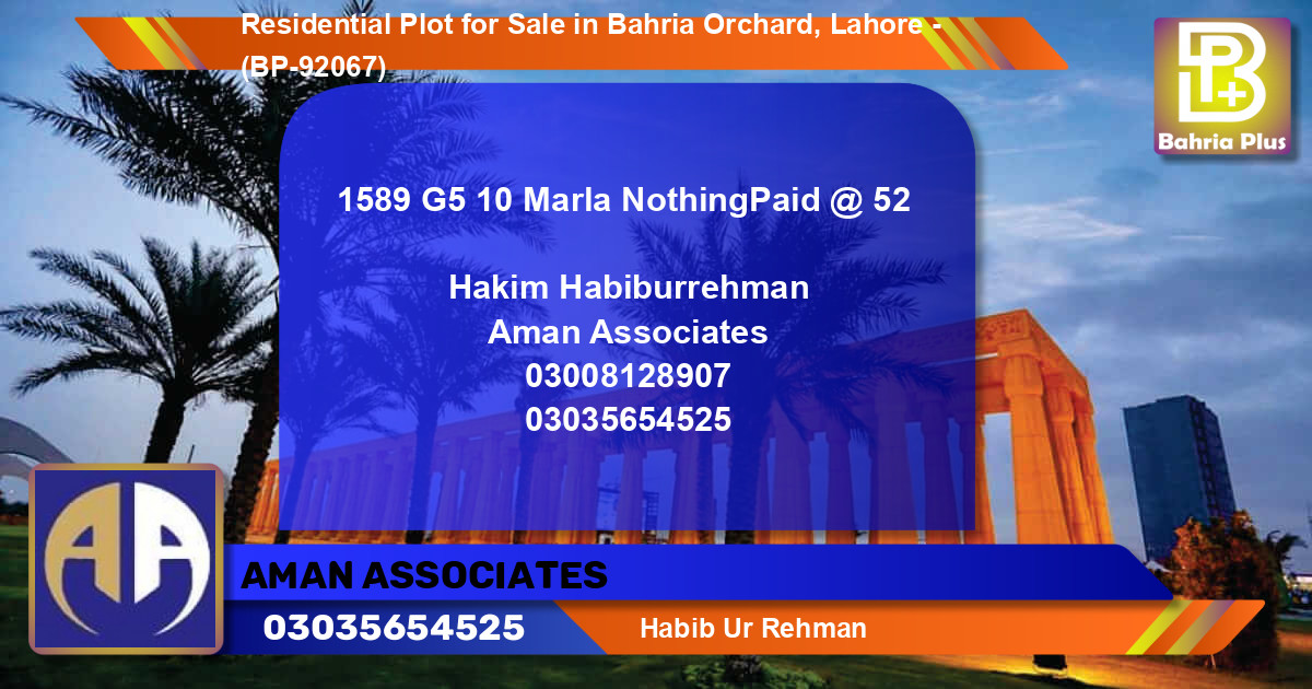 Residential Plot for Sale in Bahria Orchard, Lahore - (BP-92067)