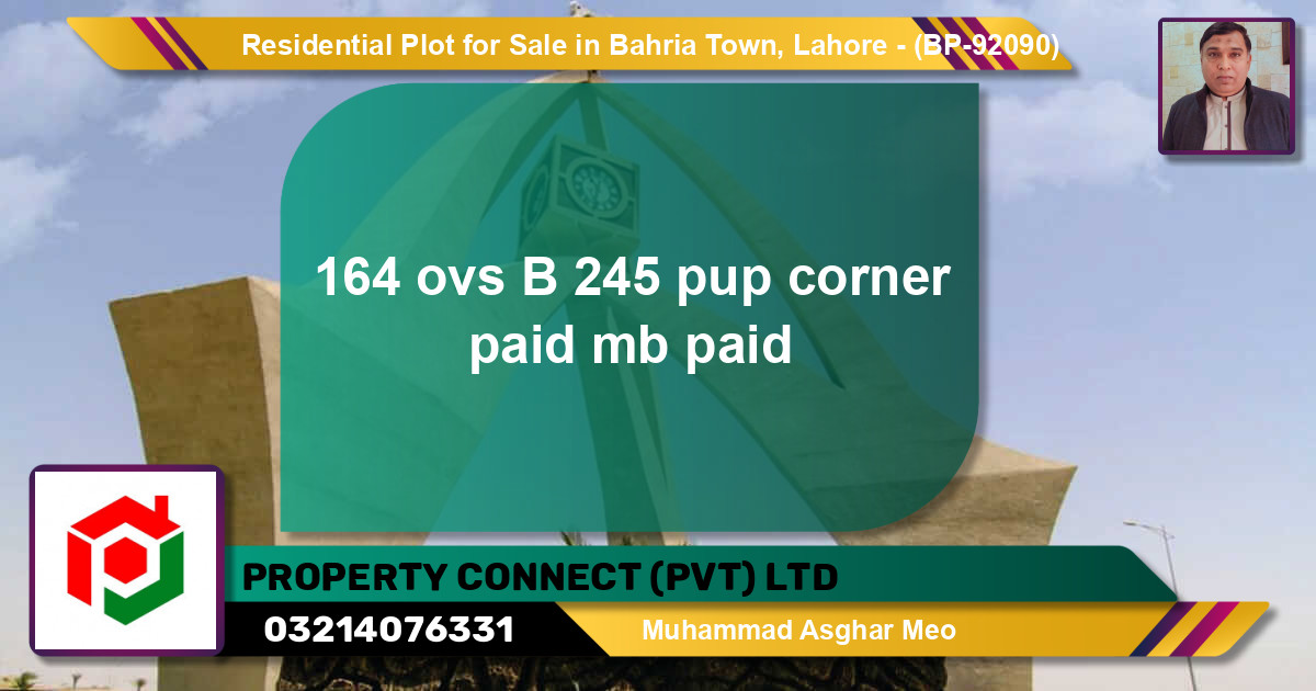 Residential Plot for Sale in Bahria Town, Lahore - (BP-92090)