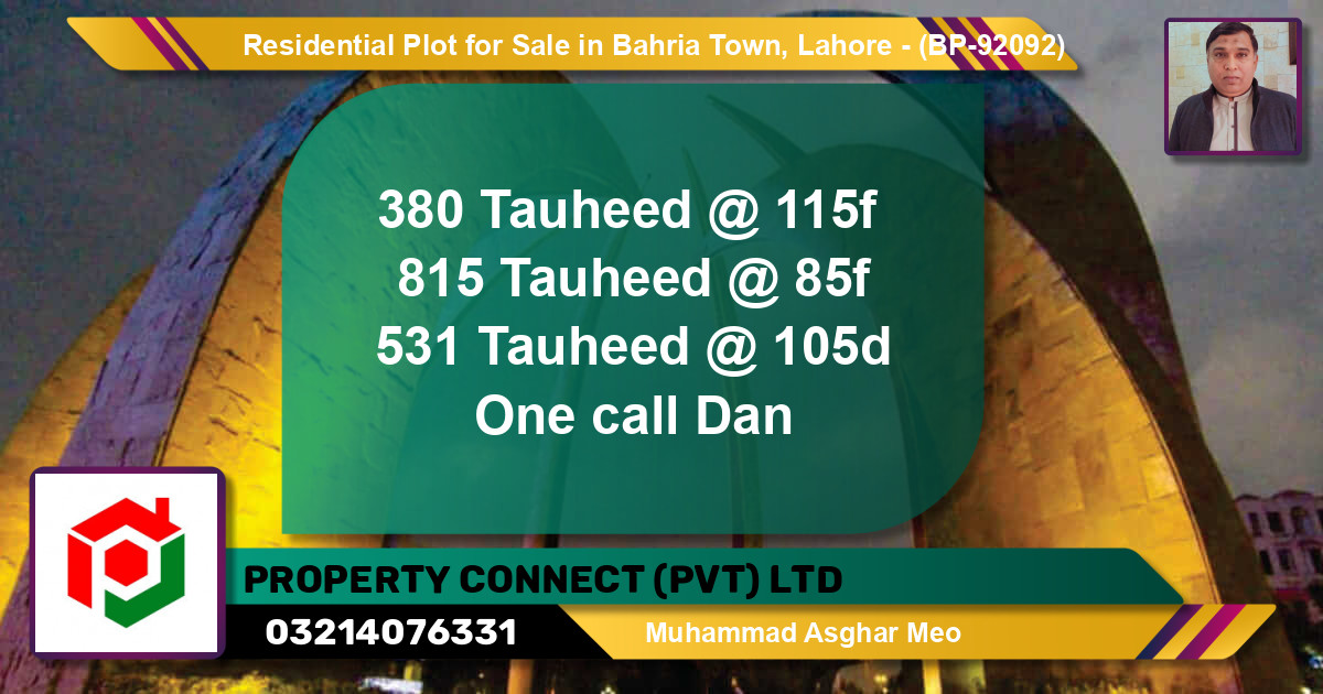Residential Plot for Sale in Bahria Town, Lahore - (BP-92092)
