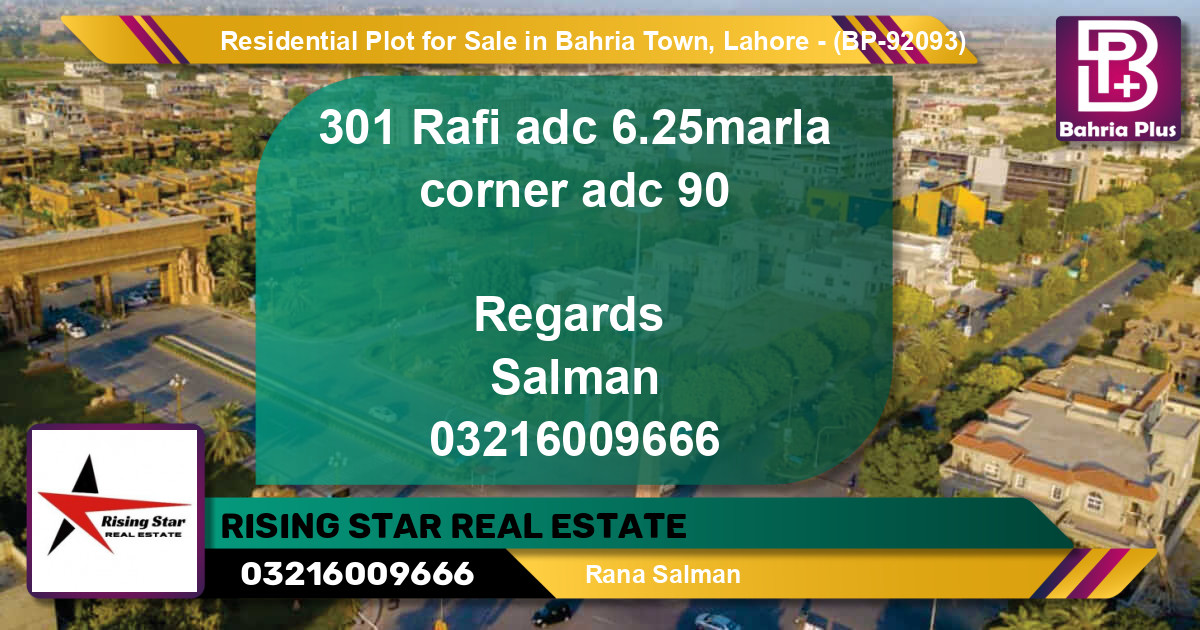 Residential Plot for Sale in Bahria Town, Lahore - (BP-92093)