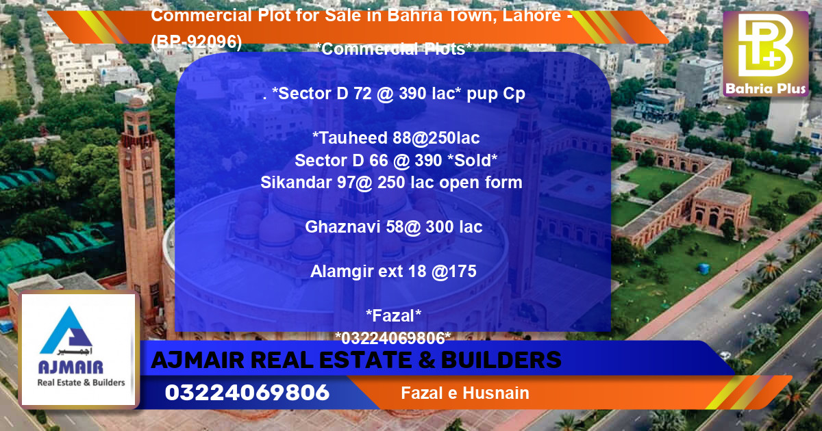 Commercial Plot for Sale in Bahria Town, Lahore - (BP-92096)