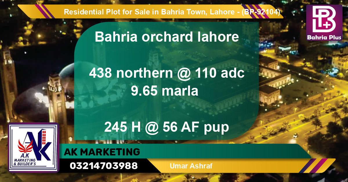 Residential Plot for Sale in Bahria Town, Lahore - (BP-92104)