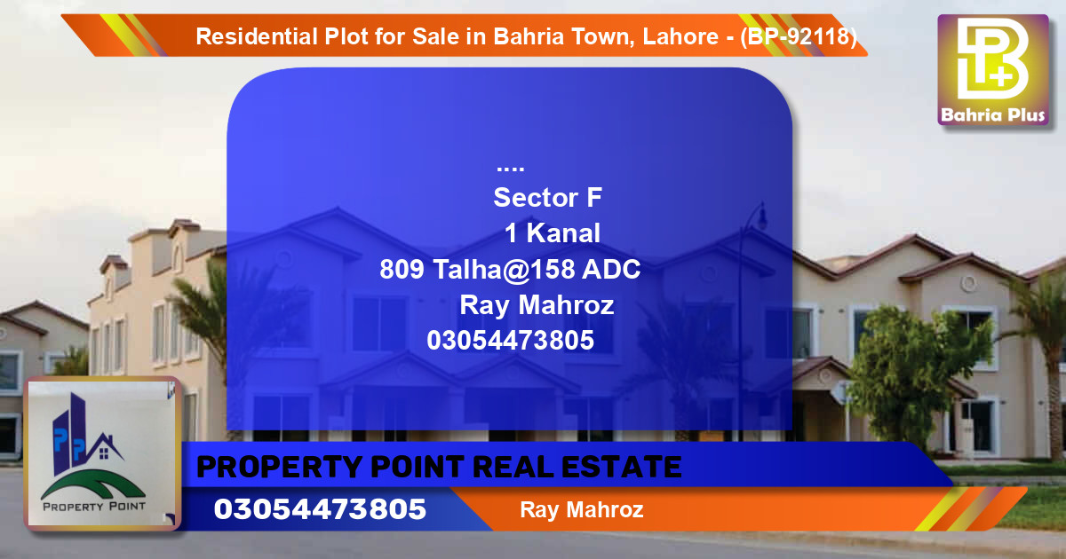 Residential Plot for Sale in Bahria Town, Lahore - (BP-92118)