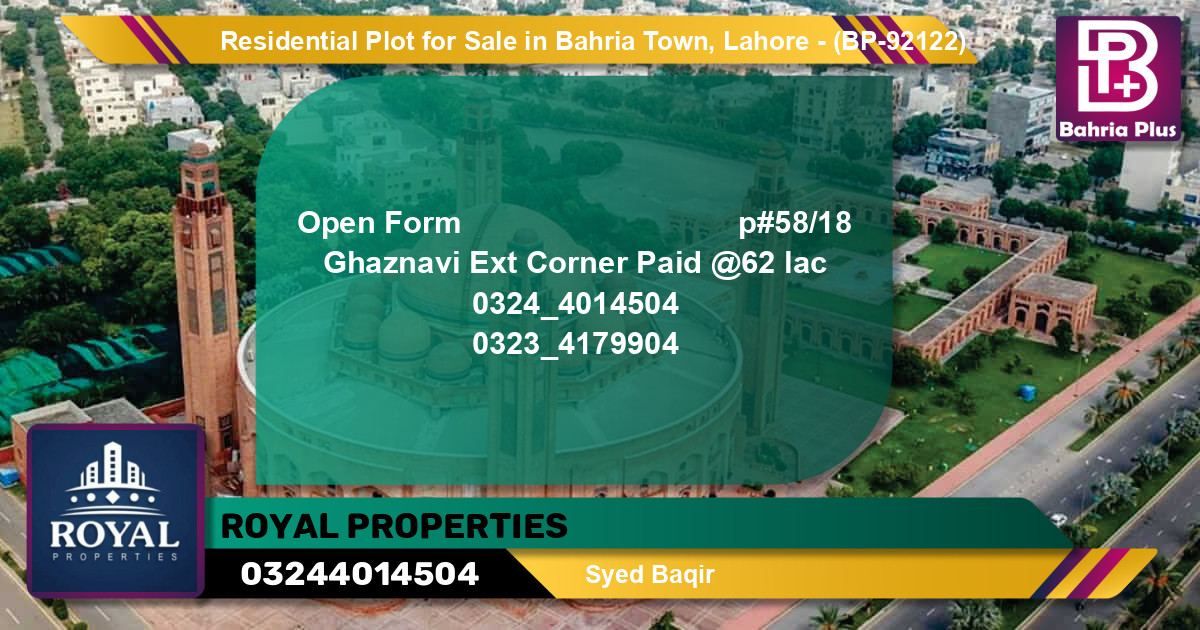 Residential Plot for Sale in Bahria Town, Lahore - (BP-92122)
