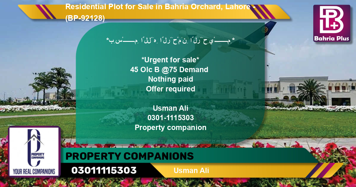 Residential Plot for Sale in Bahria Orchard, Lahore - (BP-92128)