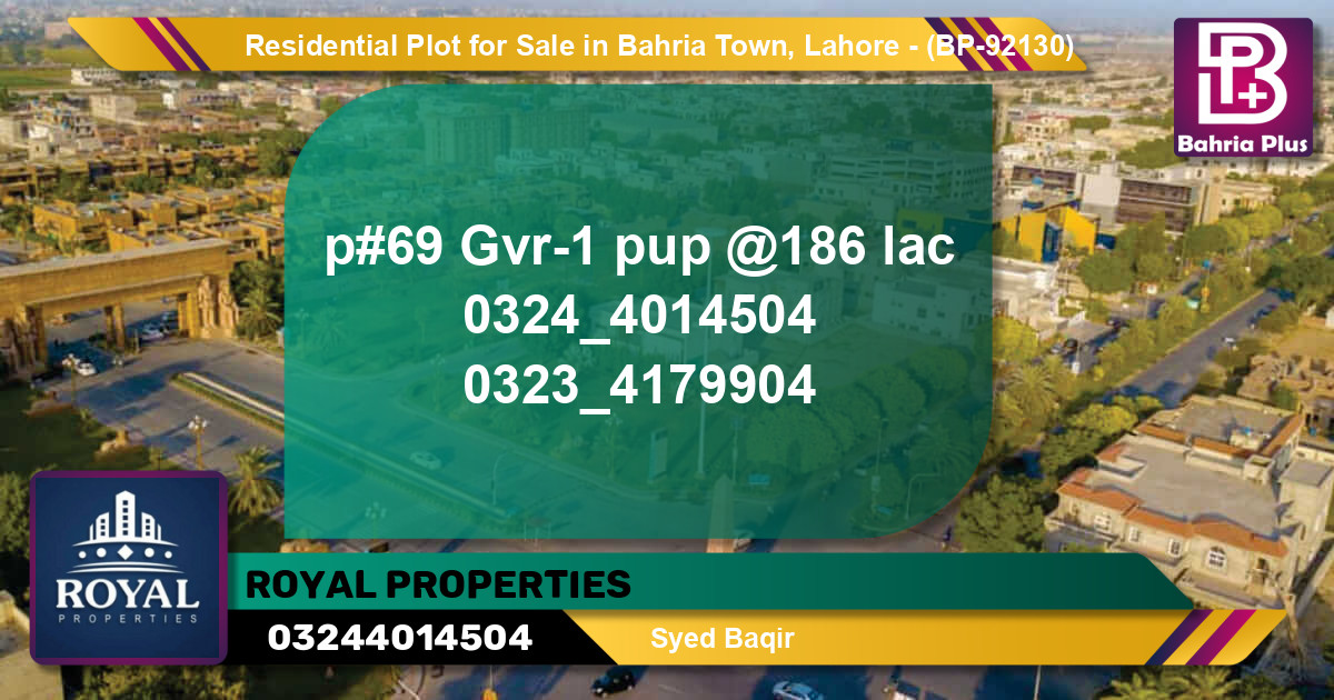 Residential Plot for Sale in Bahria Town, Lahore - (BP-92130)