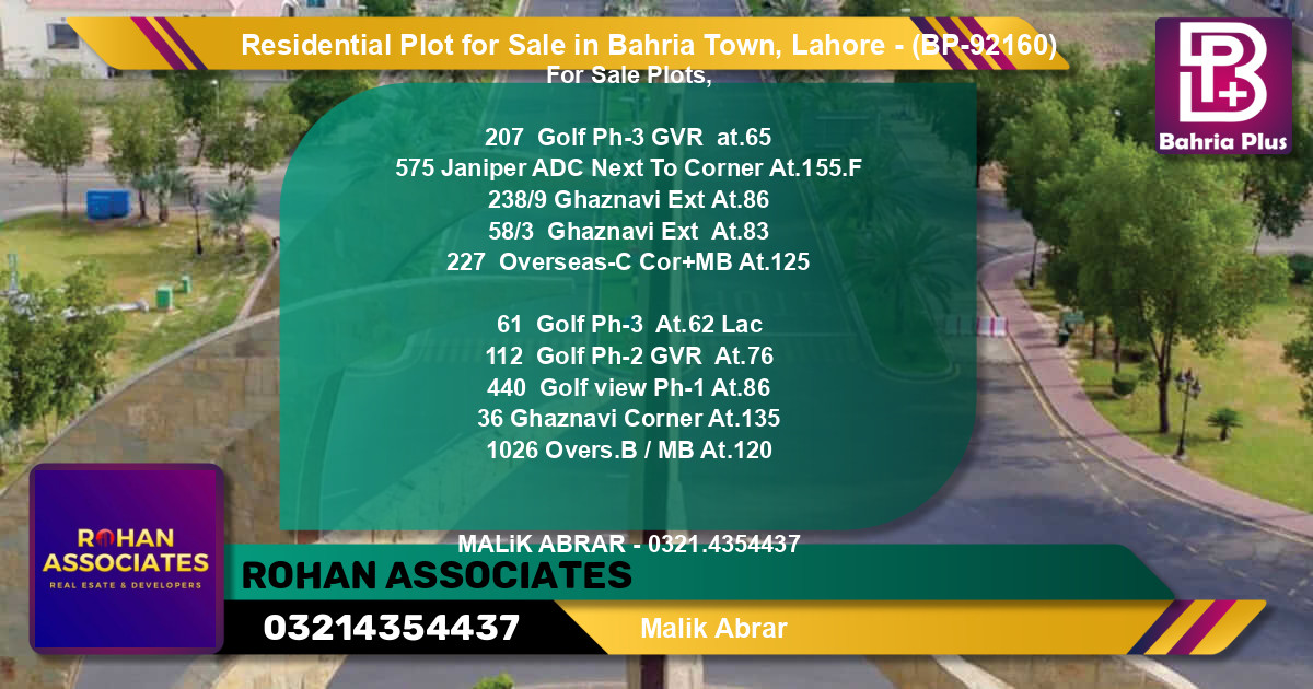 Residential Plot for Sale in Bahria Town, Lahore - (BP-92160)