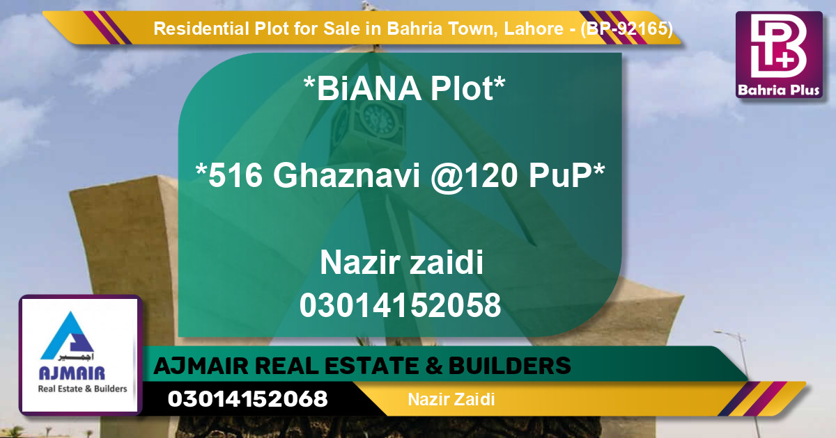 Residential Plot for Sale in Bahria Town, Lahore - (BP-92165)