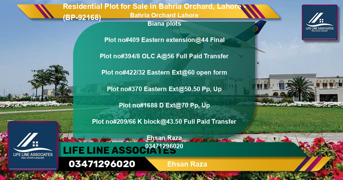 Residential Plot for Sale in Bahria Orchard, Lahore - (BP-92168)