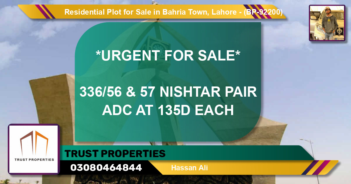 Residential Plot for Sale in Bahria Town, Lahore - (BP-92200)