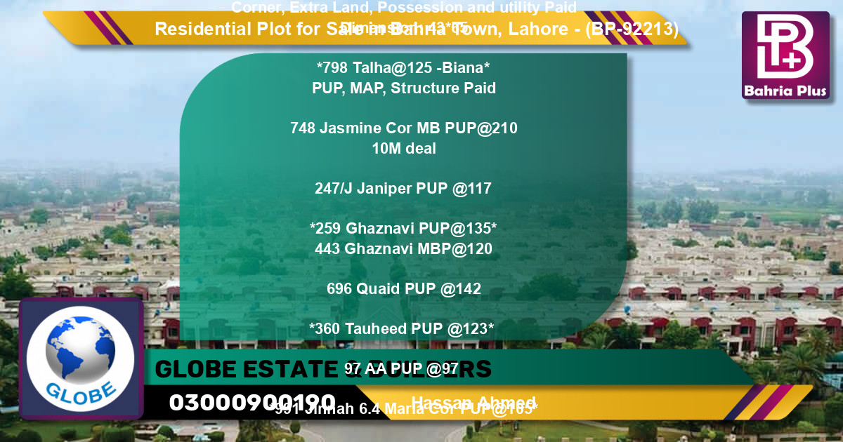 Residential Plot for Sale in Bahria Town, Lahore - (BP-92213)