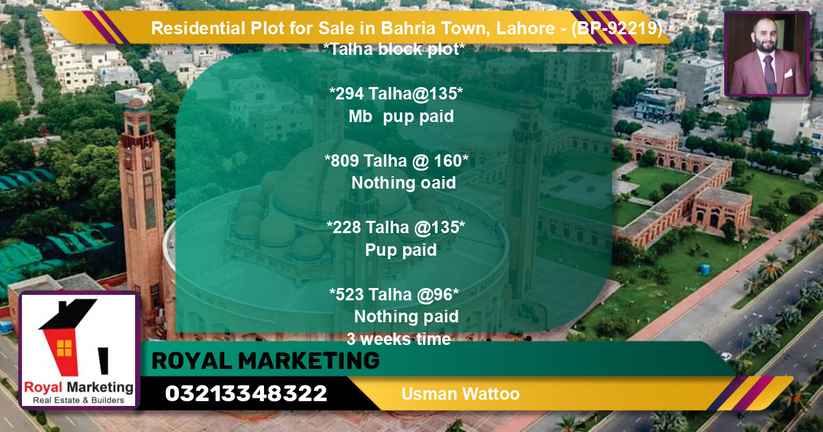 Residential Plot for Sale in Bahria Town, Lahore - (BP-92219)