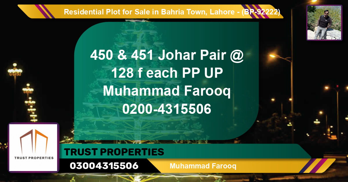 Residential Plot for Sale in Bahria Town, Lahore - (BP-92222)