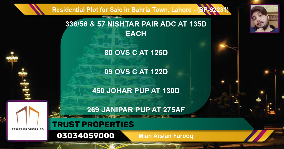 Residential Plot for Sale in Bahria Town, Lahore - (BP-92231)