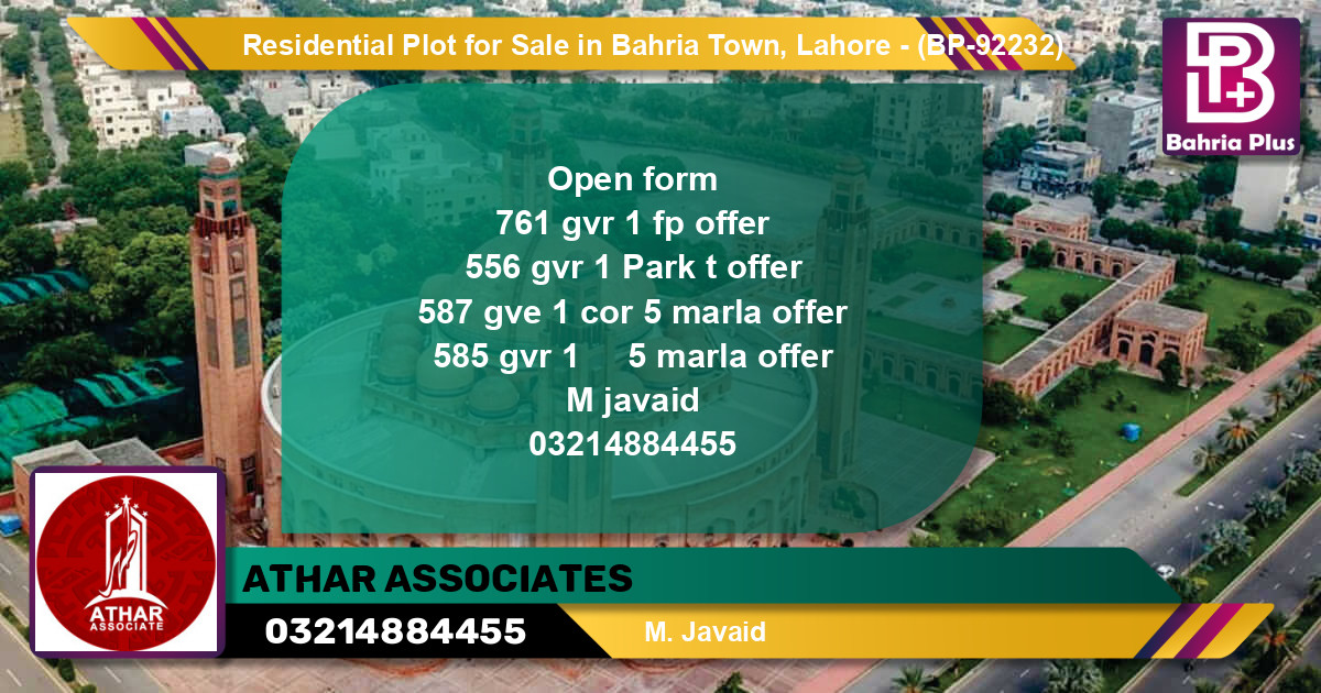Residential Plot for Sale in Bahria Town, Lahore - (BP-92232)