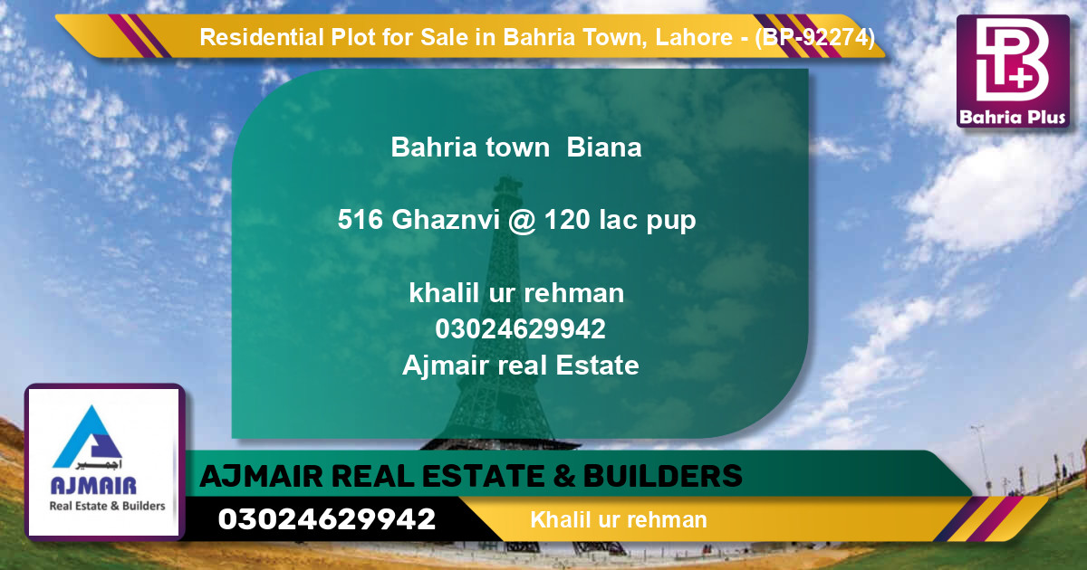 Residential Plot for Sale in Bahria Town, Lahore - (BP-92274)