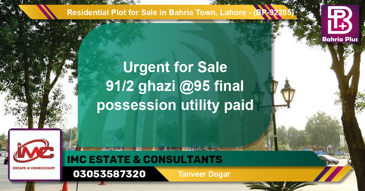 Residential Plot for Sale in Bahria Town, Lahore - (BP-92285)