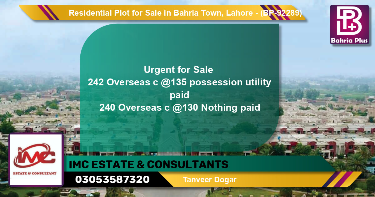 Residential Plot for Sale in Bahria Town, Lahore - (BP-92289)