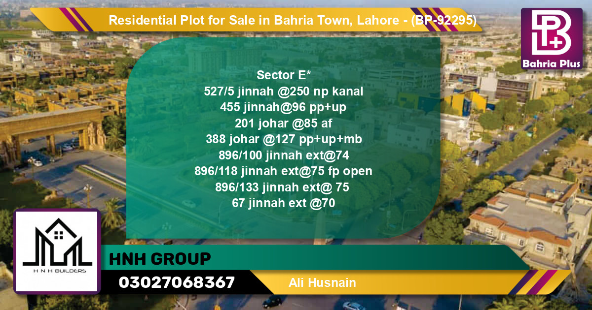 Residential Plot for Sale in Bahria Town, Lahore - (BP-92295)