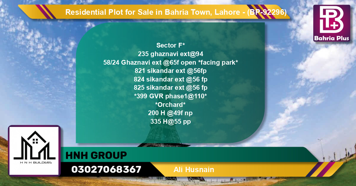 Residential Plot for Sale in Bahria Town, Lahore - (BP-92296)